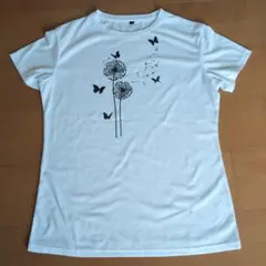 タンポポと蝶のプリント Tシャツ Mサイズ