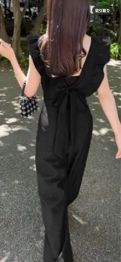 GRL バックリボンフリルサロペット 黒 Sサイズ