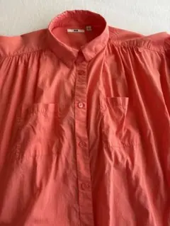 OLD UNIQLO コットンシャツ　七分袖　オレンジ　袖ロールアップ