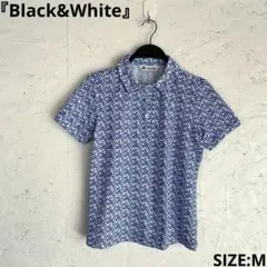 ゴルフウェア　日本製【Black&White】花柄半袖ポロシャツ　スパンコールM