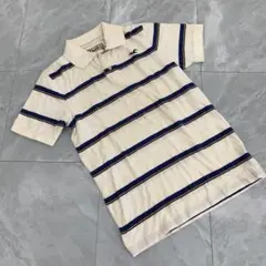 Hollister ポロシャツ 半袖 ボーダー柄 コットン ホワイト サイズS