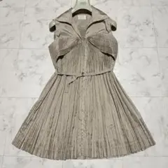 リツコシラハマ ロングジレ ベスト ワンピース ベルト プリーツ ベージュ M
