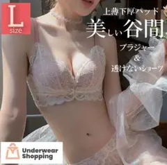 極ふわパット内蔵　楽ブラ　ピンクL　ノンワイヤー　ブラジャーショーツセット　下着