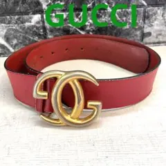 ビックロゴ GUCCI レディースベルト 赤×金