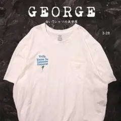 GEORGE 白Tシャツ 刺繍　ヤシの木　胸ポケット　2XL