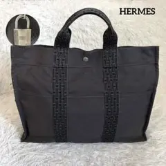 美品✨エルメス エールライン MM トートバッグ グレー 黒 キャンバス A4