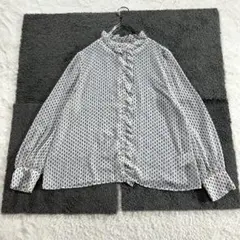 r2662【ワールド】38 白 総柄 ブラウス 長袖 フリル ラメ入り 春秋