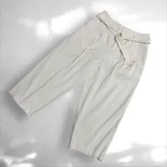 B2》ペギーラナ　アンクル丈ワイドパンツ ウエストベルト付　白　日本製　0①