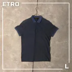 ETRO エトロ イタリア製 ポロシャツ L 刺繍ロゴ ネイビー 紺