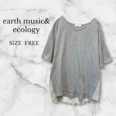 アースミュージックアンドエコロジー Tシャツ Vネック 薄手 バックストライプ柄