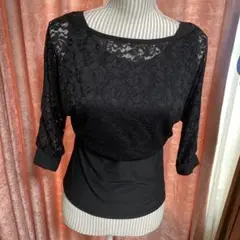 bcbg レース五分袖トップス ブラック