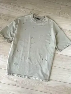 ZARA ベージュ ダメージ加工 半袖 Tシャツ