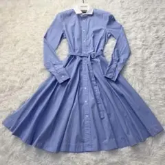 ♡美品♡ ポロラルフローレン ロングシャツワンピース ベルト付 水色 白襟