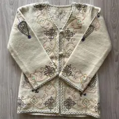【ヴィンテージ ハンドメイド 刺繍ニットジャケット】
