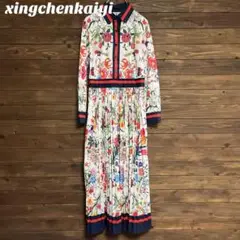 ♦︎【xingchenkaiyi】花柄シャツワンピース 長袖 総柄 F