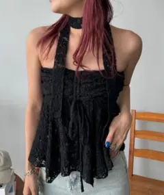 SHAGGIE ネクタイ付きレースチューブトップ