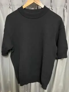 GOOVI モックネックニット 半袖 ウォッシャブル 和紙プレーティング 無地
