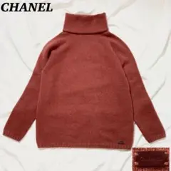 【極美品】 カシミヤ100% ニット タートルネック ロゴプレート 36 赤系