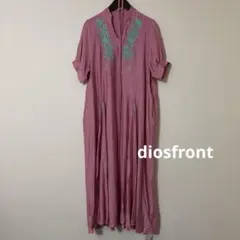 diosfront フロント刺繍スキッパネックロングワンピース　ピンク