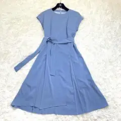 KT キヨコタカセ フレア ロングワンピース　ウエストリボン　フレンチスリーブ