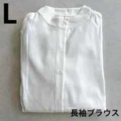☆ブラウス シャツ レディース パフスリーブ 長袖 とろみシャツ ホワイト L