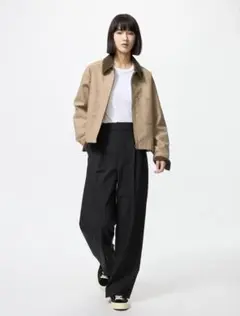 ユニクロ　UNIQLO　タックワイドパンツ　S ブラック
