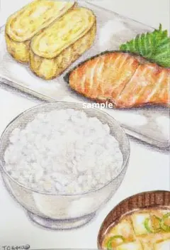 ※４枚目ご確認お願いします_(._.)_手描きポストカード　原画　朝ごはん