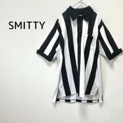 【SMITTY】レフリーシャツ Ｍ 縦ストライプ 黒×白 ハーフジップ 男女兼用