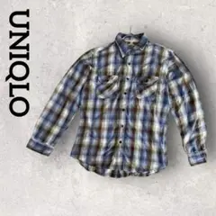 UNIQLO ユニクロ メンズ シャツ フランネルシャツ ネルシャツ(XL)青系
