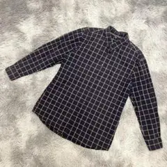 『UNIQLO』ユニクロ　長袖シャツ　チェック　カジュアル　ネイビー(L)