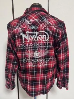 Norton ノートン　刺繍　チェック柄　ネルシャツ L レッド系
