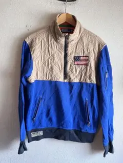 90s ラルフローレン　星条旗　ハーフスナップ　スウェット　バイカラー　M 古着