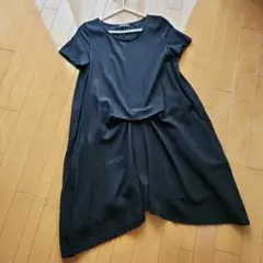 フロント バック タック 変形 アシメ ワンピース リネン