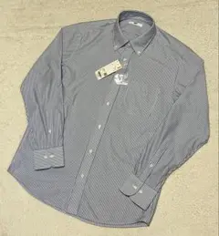【新品 タグ付】UNIQLO ノンアイロンジャージーストライプシャツ ブルー L