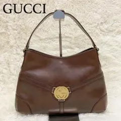 極美品 GUCCI ショルダーバッグ インターロッキング レザー ダークブラウン