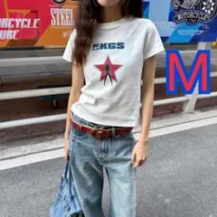 平成ギャル ピタTシャツ チビTシャツ 韓国 y2k アメカジ 海外ガール 白