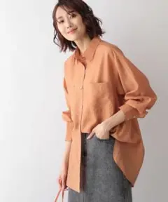 グローバルワーク シアーレギュラーカラーシャツ オレンジ フリーサイズ