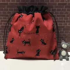 音楽ねこちゃん☆ハンドメイド＊巾着ポーチ♪巾着袋