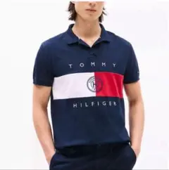 送料無料 新品 TOMMY HILFIGER ストライプ ポロ XXL NVY