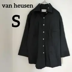 送料込❤van heusen 【S】ブラックシャツ ブラウス 黒 七分袖