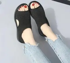 サンダル メッシュサンダル 通気性あり ソフトソール 23.5cm ブラック