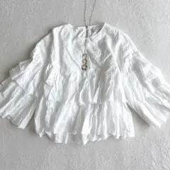 swllow◇ティアードボリュームブラウス レース刺繍 フリル コットンガーゼ