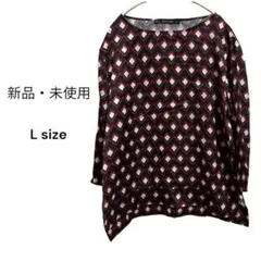 【新品・未使用】カットソー　七分袖　格子柄　エンジ×黒×白　Lsize