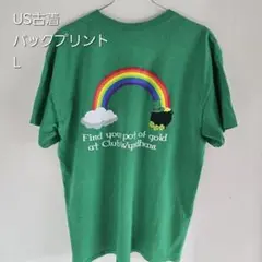 034 CLUB WYNDHAM 緑色 Tシャツ L　バックプリント レインボー