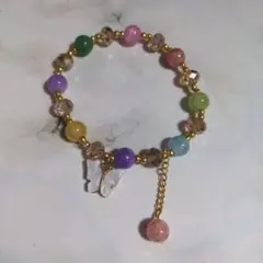多色天然石 蝶モチーフ ブレスレット 8