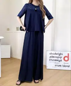 新品　未使用　タグ付き　セットアップ シアーフレアブラウス＋タックワイドパンツ