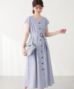 【お買い得】natural couture＊フロント釦リボン柄ワンピース F