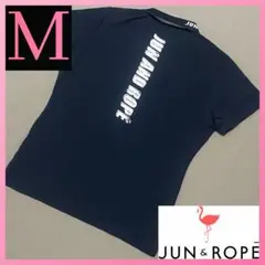 ジュンアンドロペJUN&ROPE ロゴプリントシアサッカー半袖ポロシャツ M