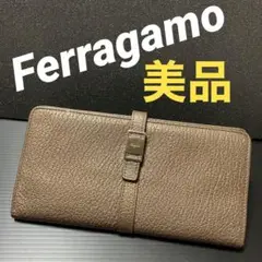 美品 薄型 Ferragamo フェラガモ 二つ折り長財布 ブロンズカラー 本革