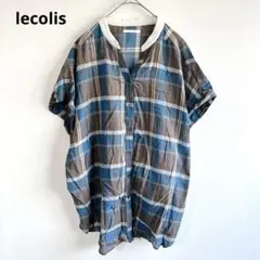 4774ルコリ【美品】バンドカラーブラウス　オープンカラー　チェック柄　ゆったり